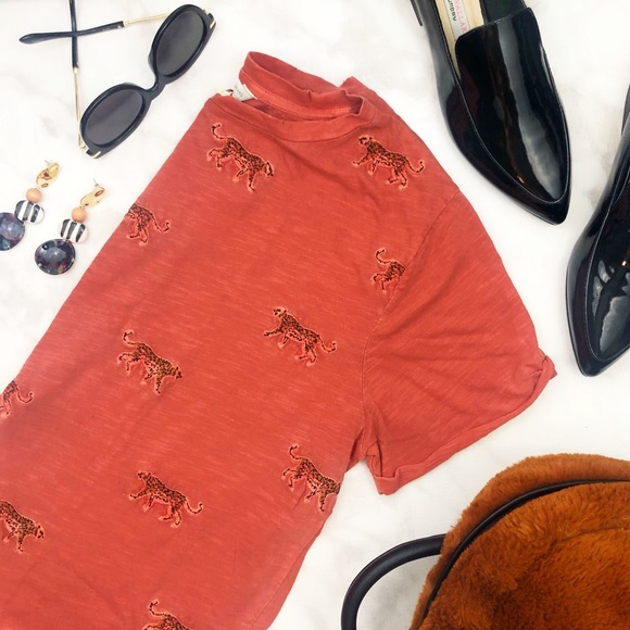 Lucky Brand Tops - Lucky Brand Rust Cheetah Embroidered Distressed T